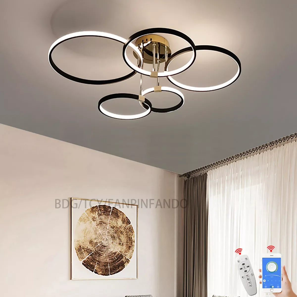 

NEW2023 FPFD Black Rings Modern Led Ceiling Lights For Living Study Room Bedroom Led Chandelier Kitchen Ceiling lamp Lustre Fixt