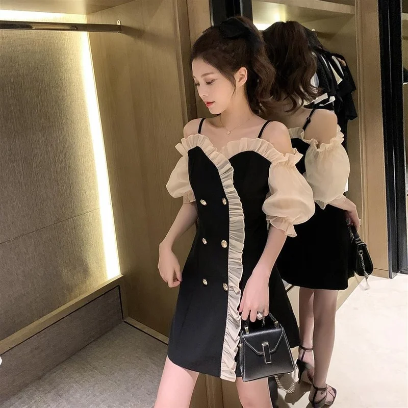 Женская туника с коротким пышным рукавом платье для вечерние выпускного вечера