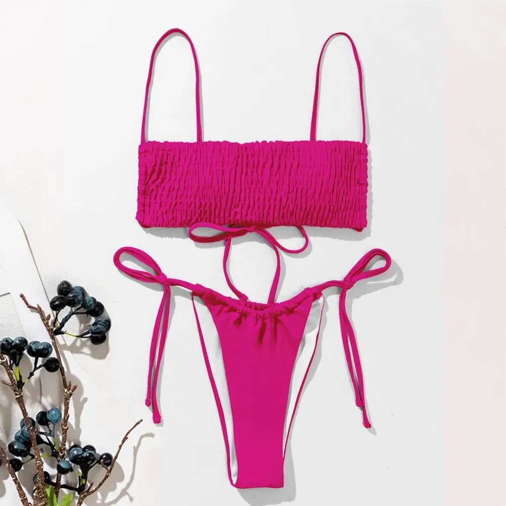 

Two Pieces Unique Solid Color Splitted Swimwear Bathing Suit Beachwear Bra Briefs Set Sleeveless for Spa