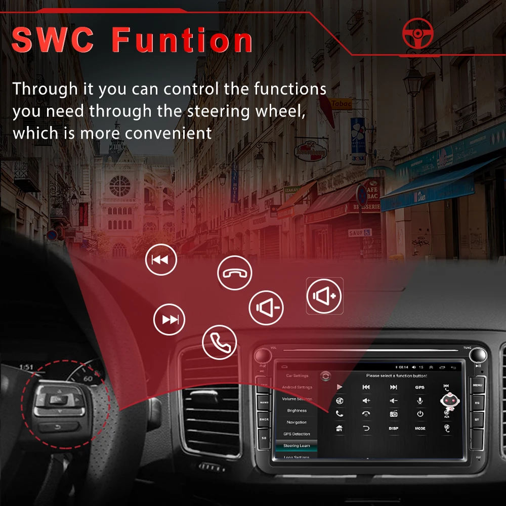 Автомагнитола Podofo мультимедийная система на Android с 8-дюймовым дисплеем