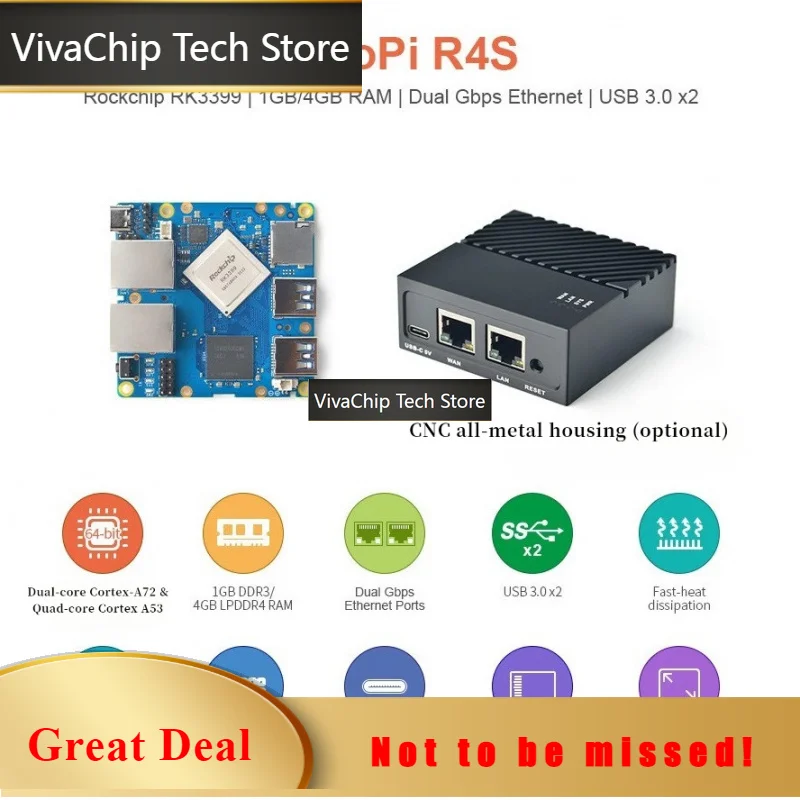 Фото Плата для разработки мини-роутера VivaChip TechNanoPi R4S - RK3399 с 4 ГБ ОЗУ и двумя портами Gigabit Ethernet ​ №1