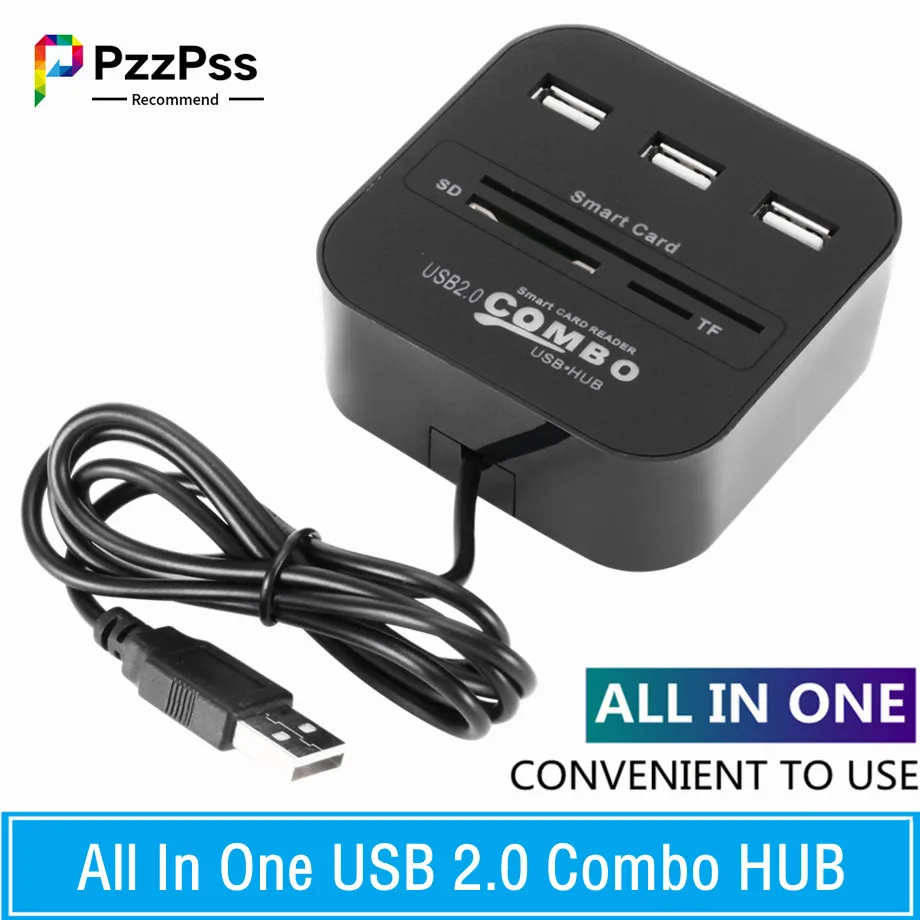 

PzzPss USB HUB Combo All In One USB 2.0 Micro SD High Speed Card Reader 3 Ports Adapter Connector For Tablet PC Computer Laptop