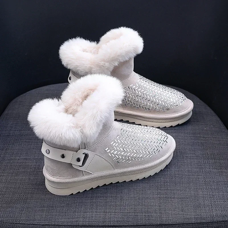 Женские ботильоны со стразами элегантные женские на среднем каблуке зимние