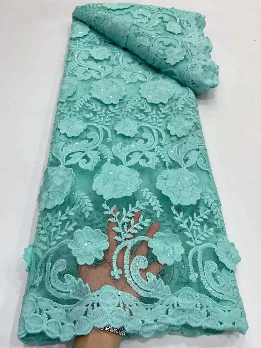 

Новейшая зеленая африканская сетчатая кружевная ткань с блестками, французская тюль, кружевная сеточка, нигерийская ткань для женщин, для с...