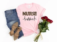 leopard nurse life graphic print tshirt women ecg funny pink t shirt femme harajuku kawaii clothes summer fashion t shirt female