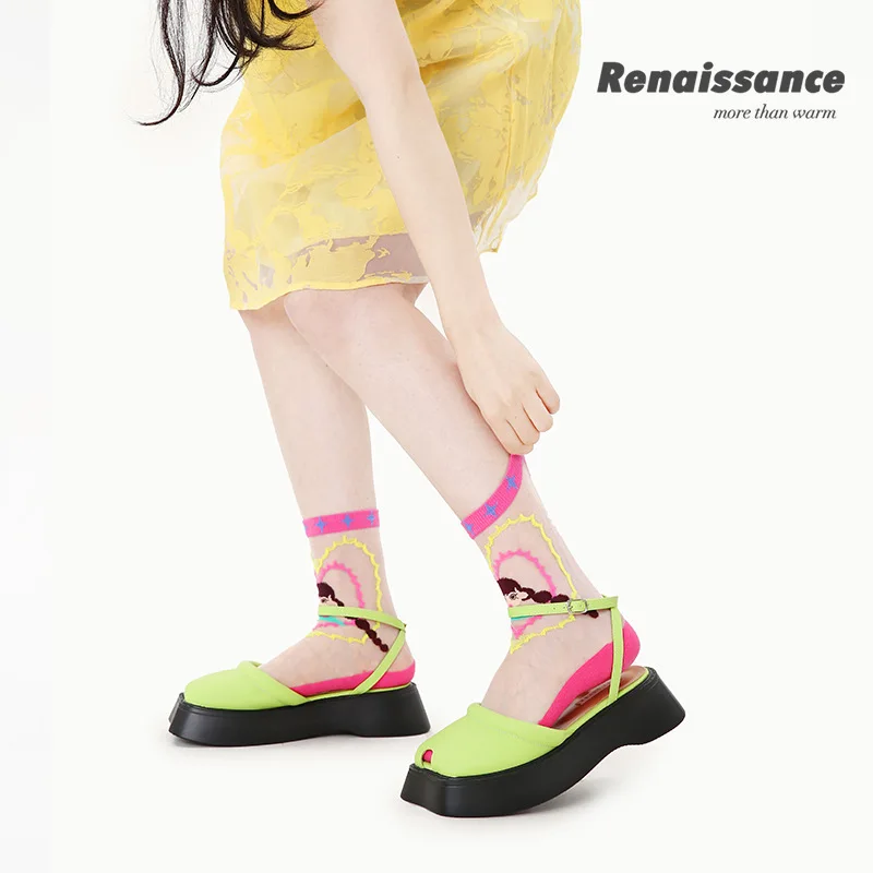 3 Pair Renaissance Women's Socks 23 Summer Thin Run Sweetheart Card Silk Socks Gift Box Boneless Mesh Eye Socks Female