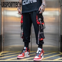Joggers de hip hop con cintas de letras para hombre...