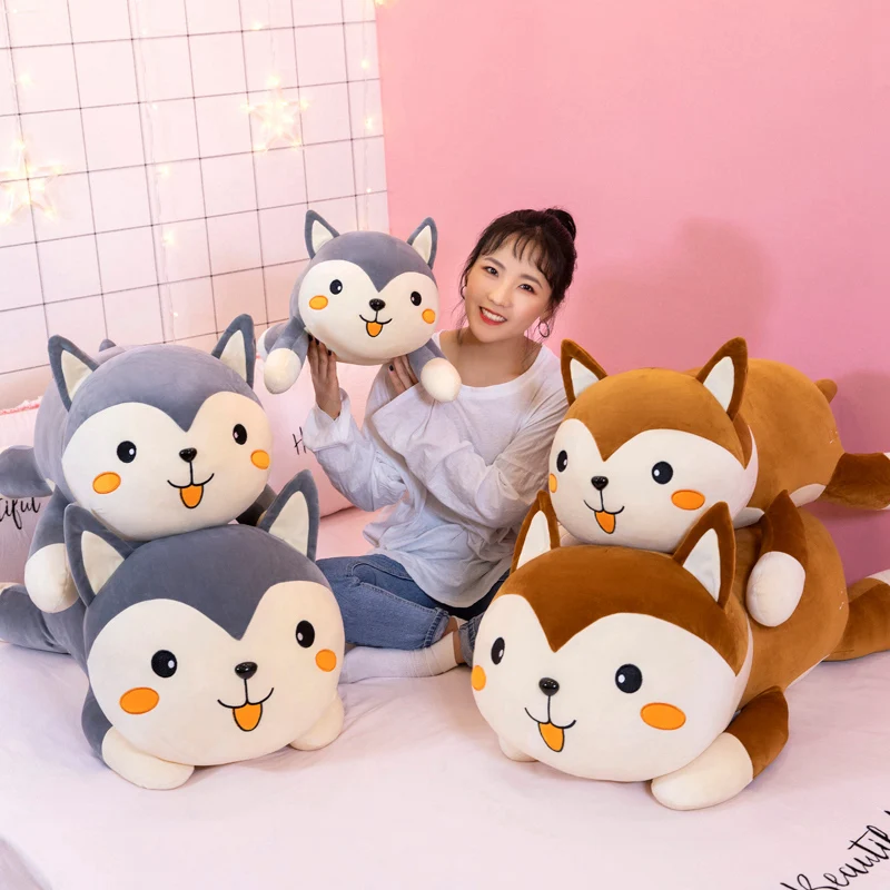 Large Lying Dog Plush Toy Cute Husky Animal Stuffed Soft Pillow Home Bed Clip Leg Artifact Valentine‘S Day Christmas Gift