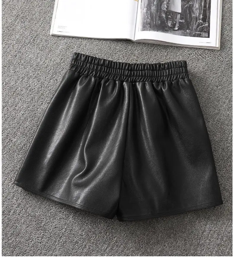 High waist leather shorts women's large fashionable autumn PU leather pants wear wide leg shorts P3 843