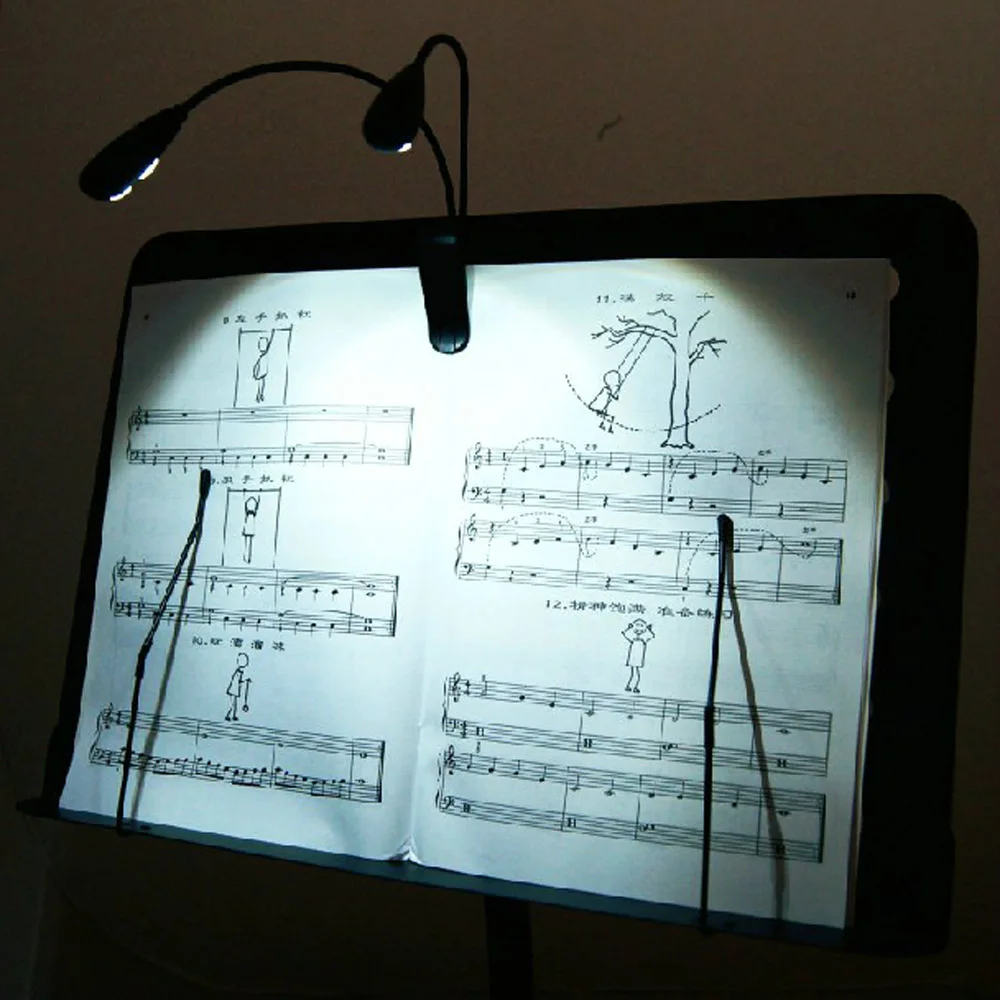 

Clip-on 2 Dual Arms 4 LED Book Music Stand Light Lamp Black for Piano Violin Musical Instruments Performance