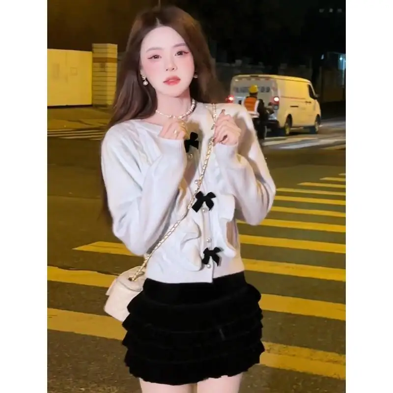 Изящный свитер с бантом во французском стиле кардиган женский осенне-зимний