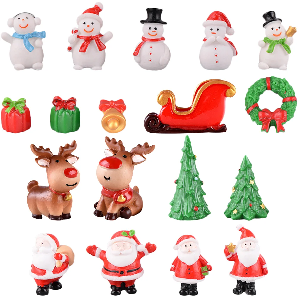 

Christmas Miniature Figurines Ornament Resin Mini Xmas Landscape Micro Snowman Tree Claus Santa Decor House Ornaments Garden