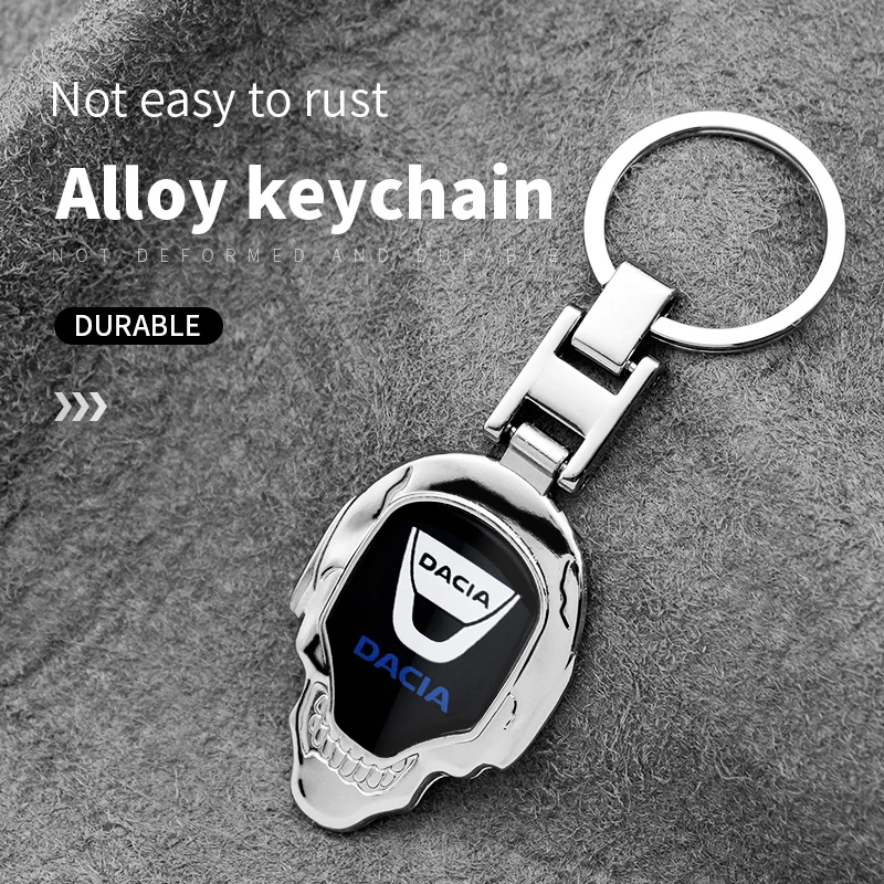 

Car Badge Logo Skull Shape Keychain 3D Metal Men Women KeyRing For Dacia Duster Logan Sandero Lodgy Dokker Stepway Mcv 2 Solenza