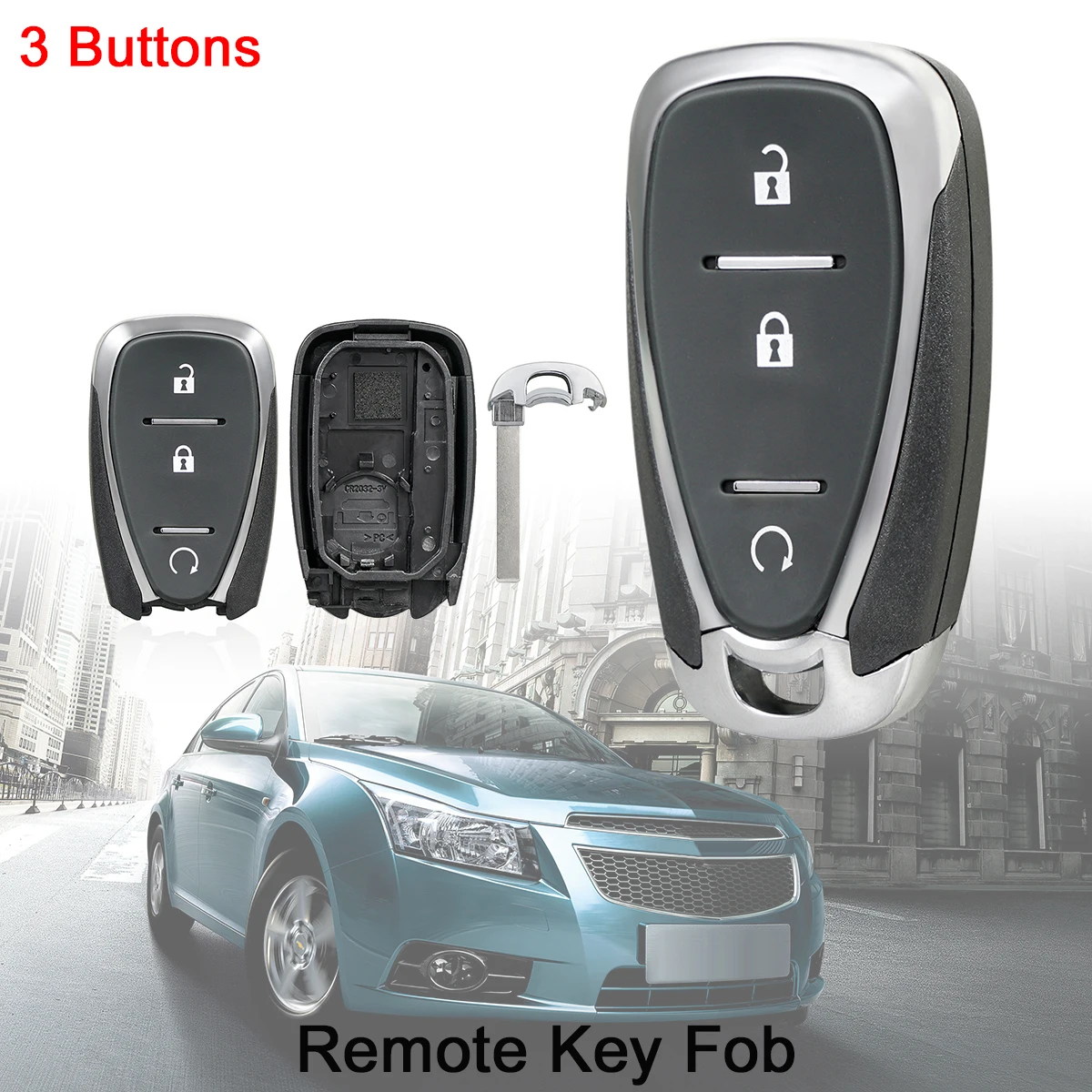 

3 Button Smart Remote Key Shell Replacement Keyless Entry Transmitter Key Fob Body Housing for Chevrolet-Cruze Malibu Camaro
