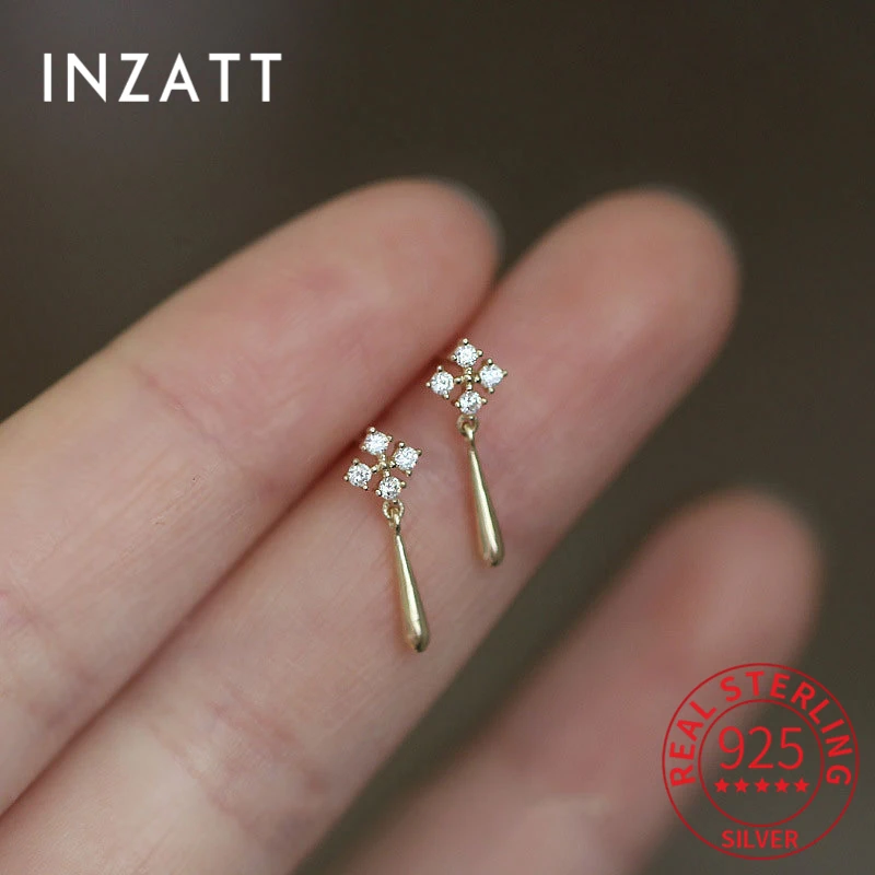 

INZATT Real 925 Sterling Silver Zircon Pendant Stud 14k Gold Earrings For Women Punk Fine Jewelry Accessories Drop shipping