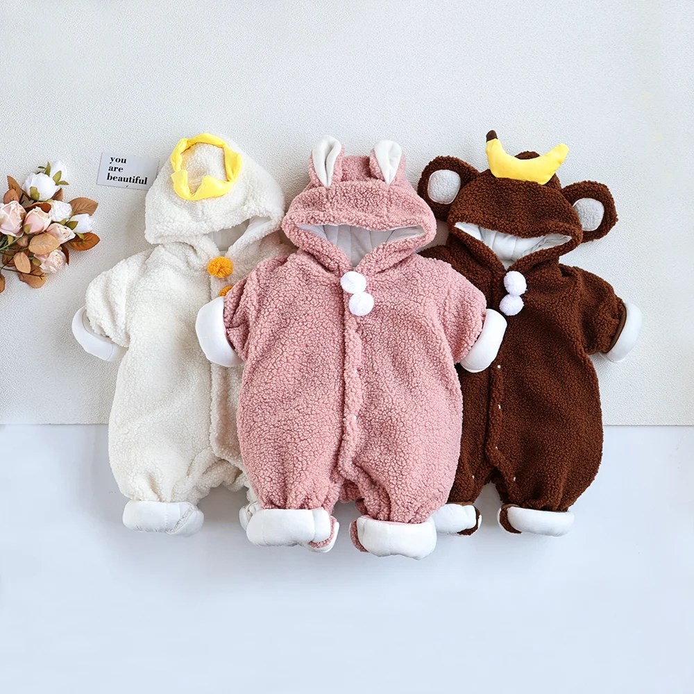 

MILANCEL Winter Baby Rompers Thicken Boys Jumpsuits Fur Lining Hoodie Romper