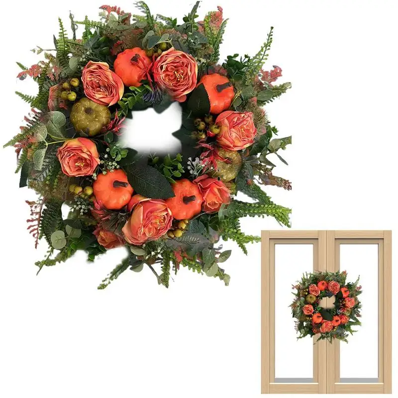 

Fall Peony And Pumpkin Wreath Thanksgiving Decoration For Farmhouse Door Hanger Pumpkin Eucalyptus Leaf Autumn Harvest Decor
