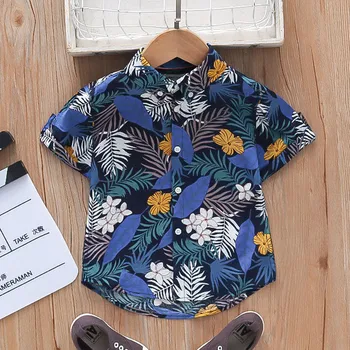 2022 New Summer Toddler Kids Baby Boys T-shirt Vacation Short Sleeve Beach Floral Tops Button Down Hawaiian Boho Shirt Clothes 1