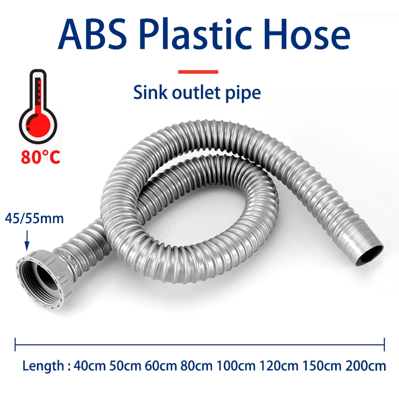 40-200cm ABS Plastic Hose Sink Outlet Pipe 45/55mm Interface Home Universal Bathroom KitchenToilet Down Pipe Water Sewer Tube