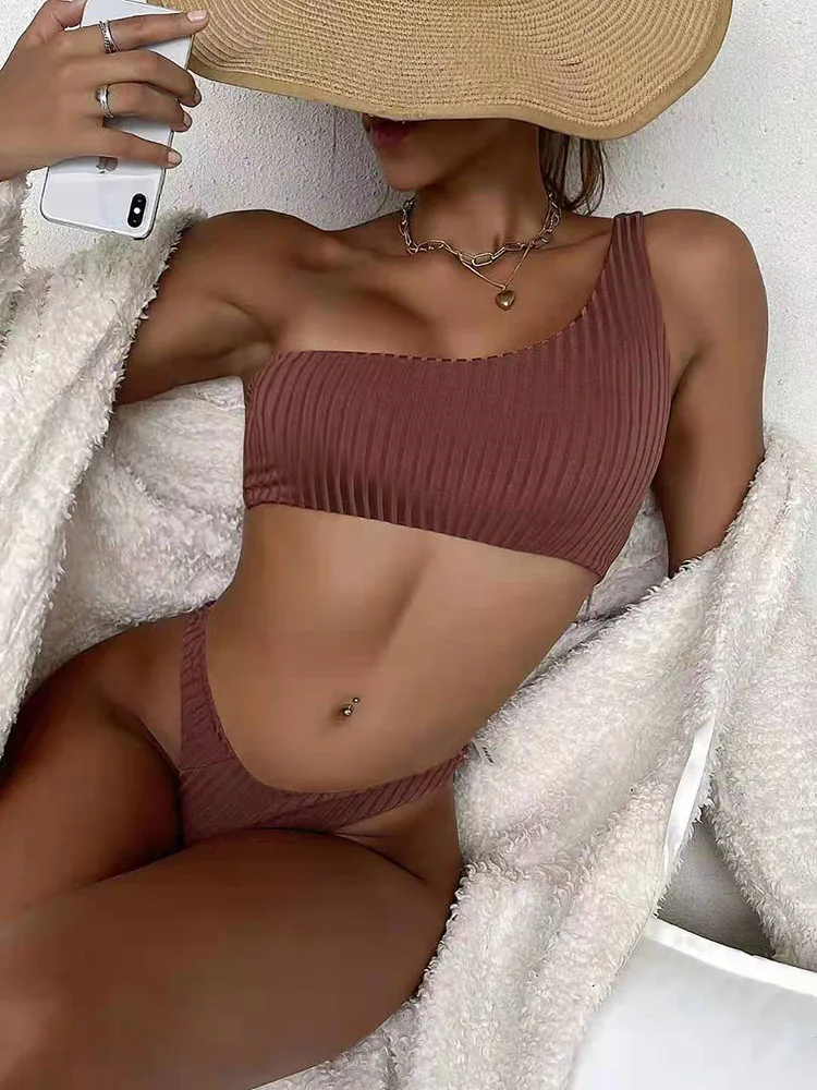 

Бикини 2022, женская летняя сексуальная пляжная одежда, новый купальник из двух предметов, Женский костюм на одно плечо, Женский комплект бики...