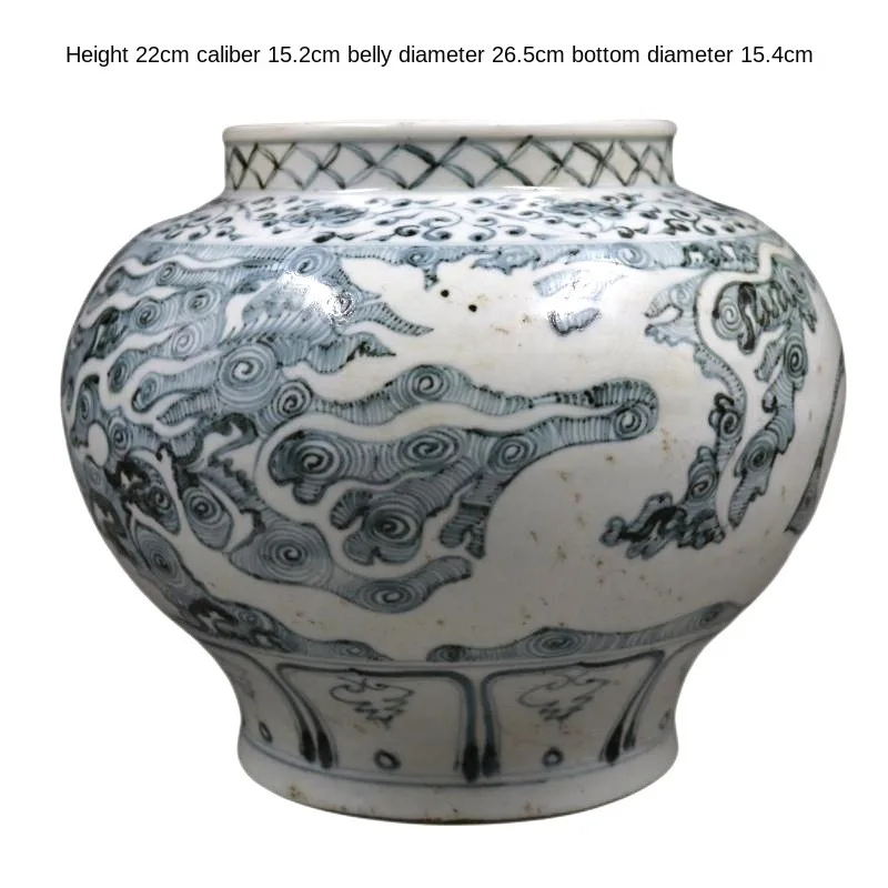 

Сине-белый горшок с гравировкой династии Юань, старые товары ручной росписи, домашние ретро украшения, украшенная керамика и фарфор