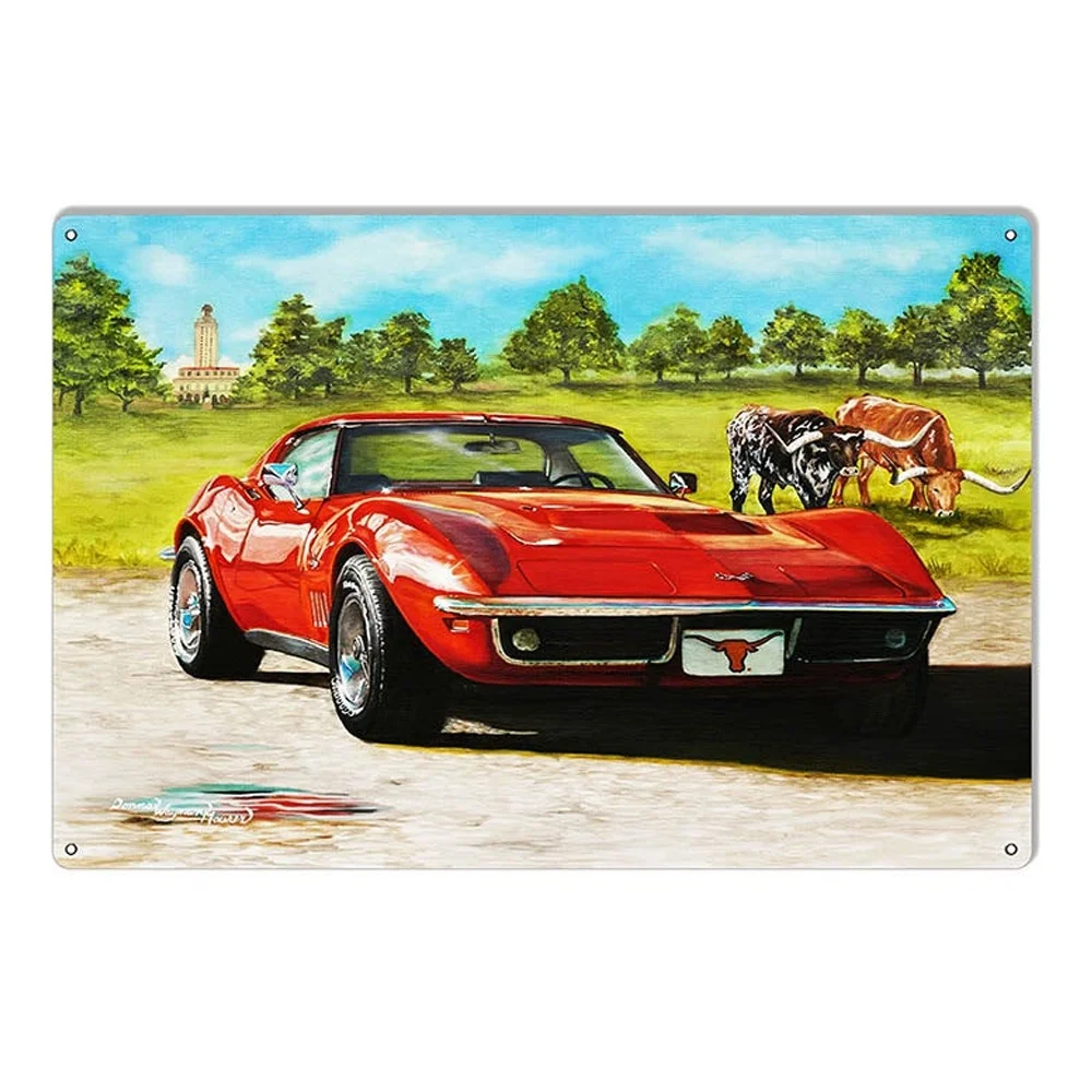 

Глянцевый красный Corvette знак ВИНТАЖНАЯ фотография стены клуба