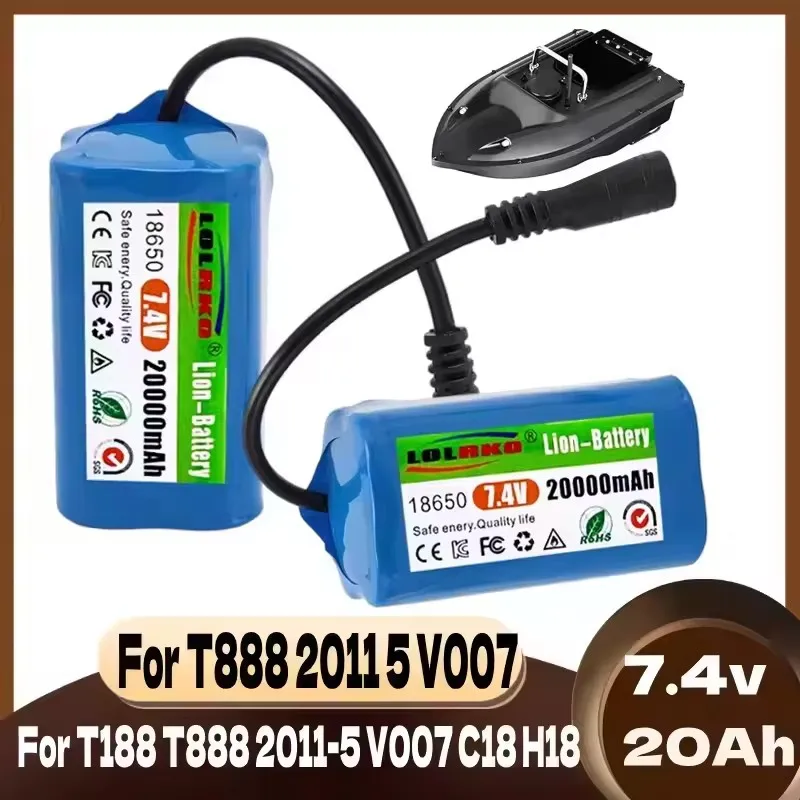 Фото Аккумулятор 7.4V 2S2P 20000mAh для радиоуправляемых рыболовных лодок V020, V900, 2011-5, V007, D18B, FX88 – Хит продаж №1