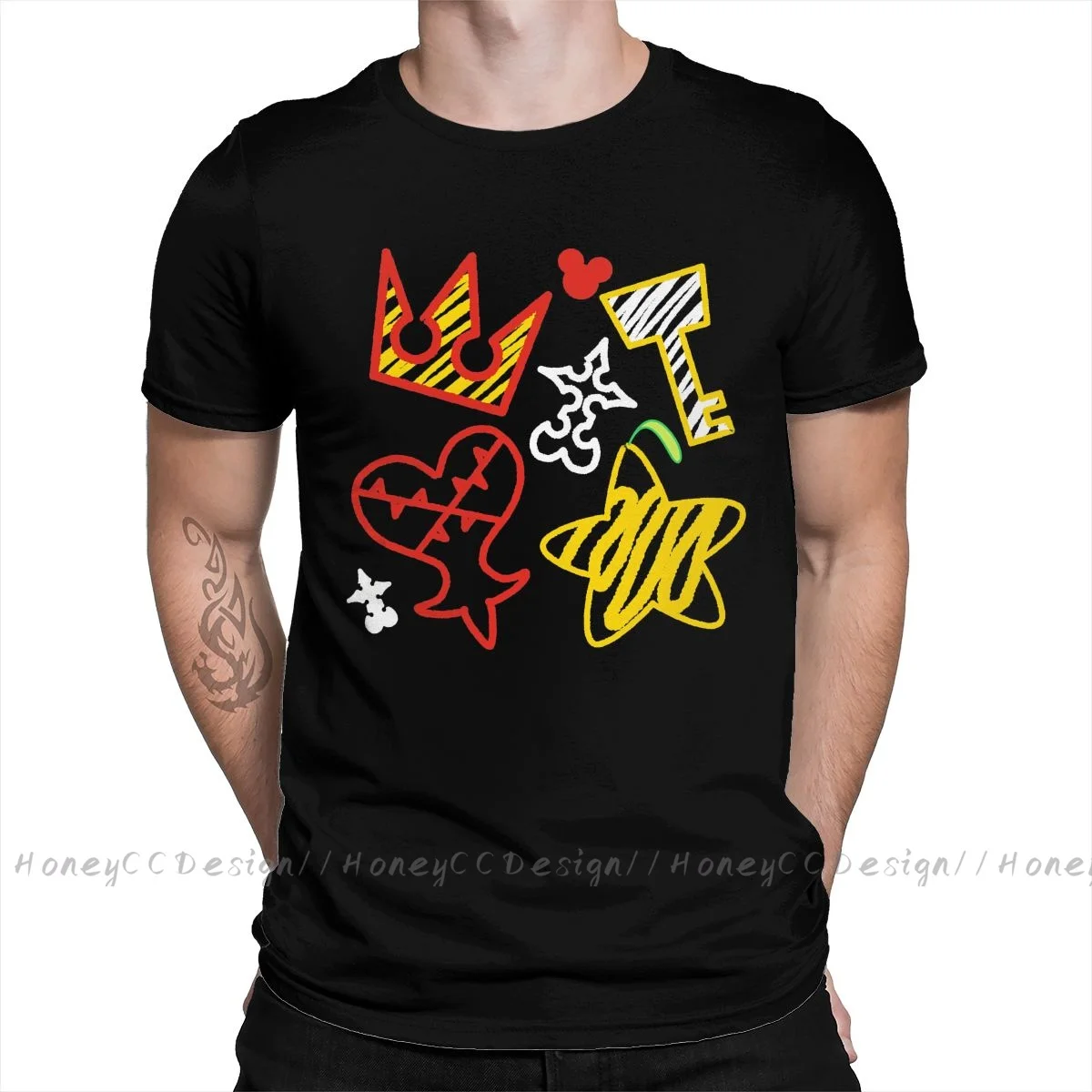 

Высококачественная Мужская черная футболка в стиле «Королевство сердца», футболки из чистого хлопка в стиле карандаша, футболки в стиле Ха...