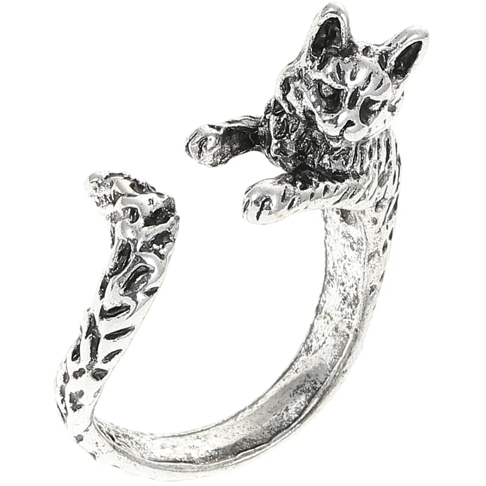 

Cat Ring Open Gift Unclosed Personalized Cool Ornament Finger Gothic Silver Retro Decor