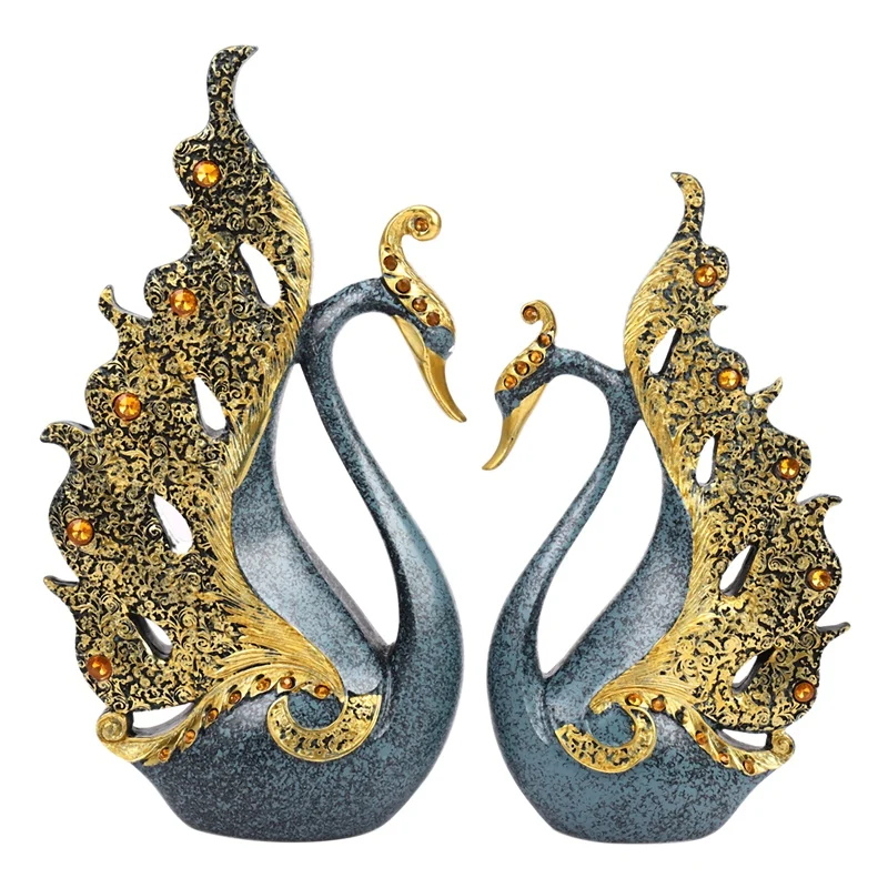 

European Elegant Couple Swan Figurines Resin Crafts Home Decoration Swan Miniature Wine Cabinet Display Furnishing Wedding Gifts