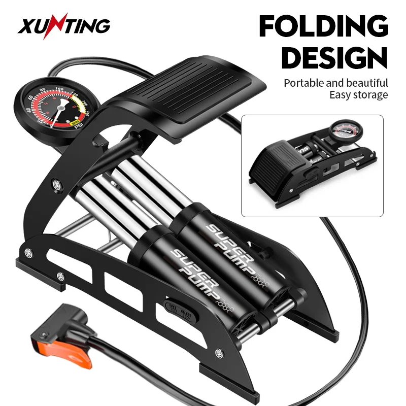 Xunting Bike Floor Foot Pump Portable Air Ball Bicycle Motorcycle Car Double Barrel Pedal High Pressure Bomba Bicicleta | Спорт и