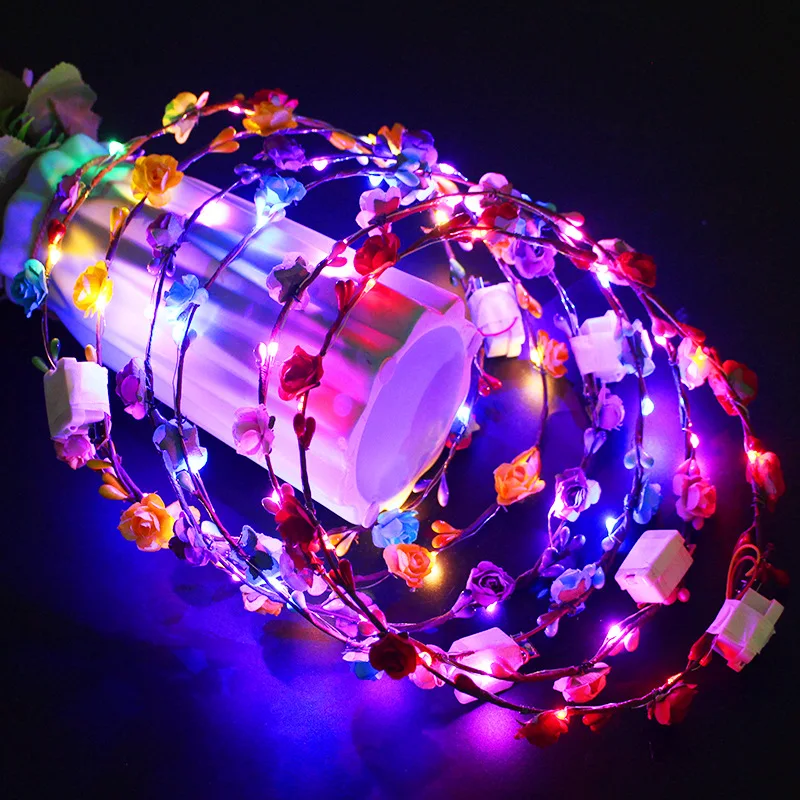 

24PCS Crown Flower Headband LED Light Up Hair Wreath Hairband Garlands Glowing Cosplay Birthday Party Halloween Christmas