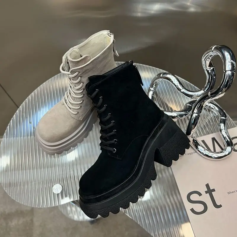 Women's Martin Boots Velvet Short Boots Fashion Beige Thick with Female Boots 2022 Autumn and Winter New