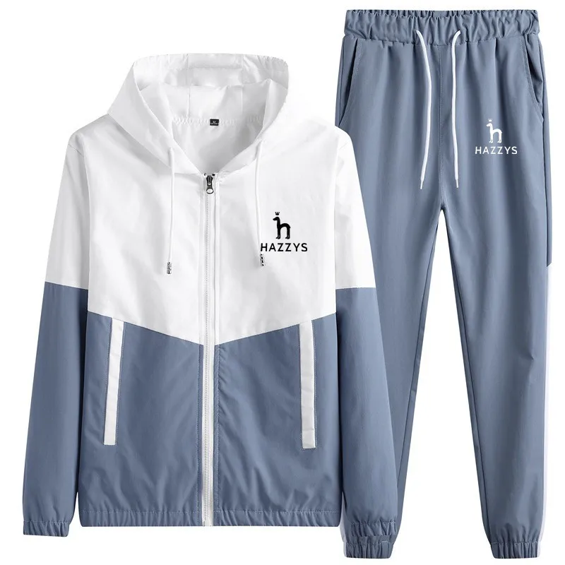 2023 HAZZYS Spring Summer Couple Sports Clothing Colored Casual Jacket PantsTwo Piece Youth Set