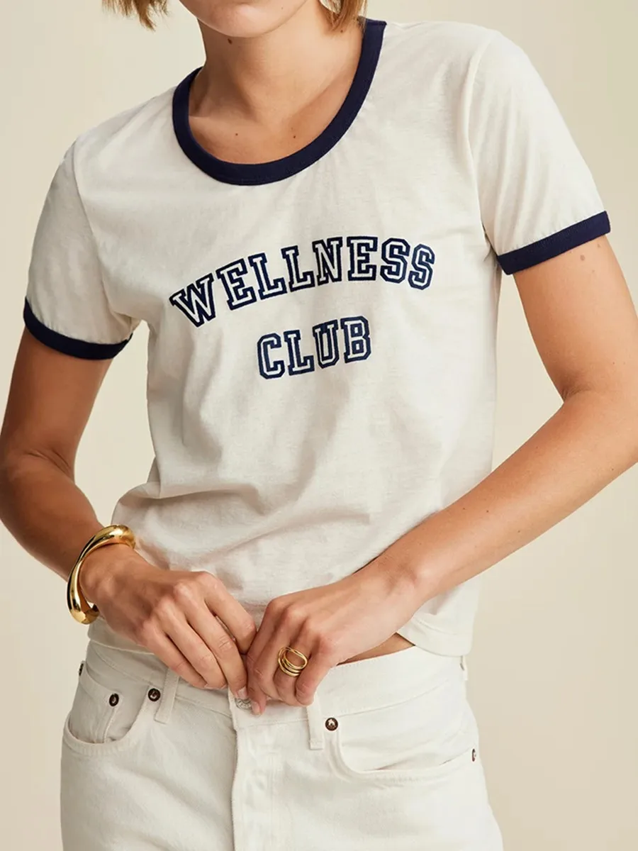 

Женская тонкая футболка с буквенным принтом, новинка весны 2024, американский винтажный топ с круглым вырезом и коротким рукавом, Женская Повседневная модная футболка