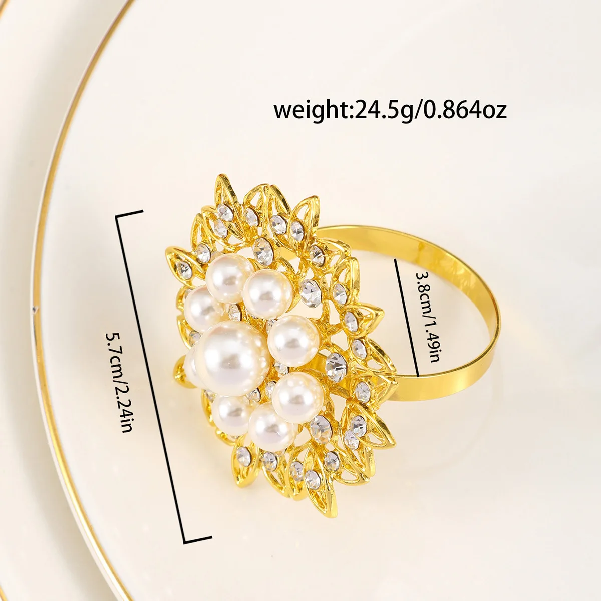 Металлическое кольцо для салфеток с жемчугом и бриллиантом цветочная пряжка