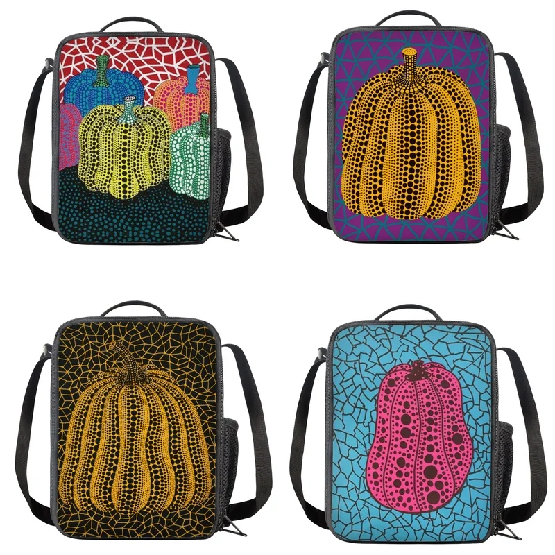 

Yayoi Kusama Pumkin Abstract Art Kids Lunch Bags Portable Insulated Lunchbags with Shoulder Strap Lunch Boxes for Kindergarten