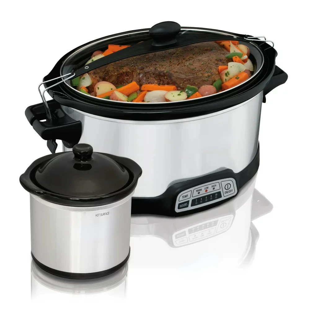 

7 Quart Programmable Slow Cooker with Party Dipper, Stainless Steel, 33477F