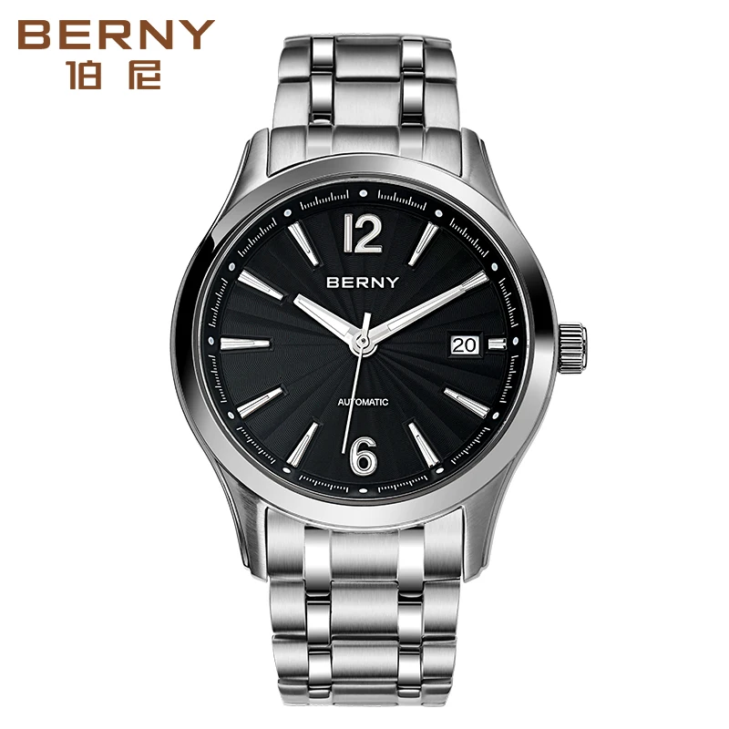 

BERNY Automatic Watch for Men Classic Design Sapphire Luminous Water Resistant Exhibition Back Cover Luxury Mechanical Watch
