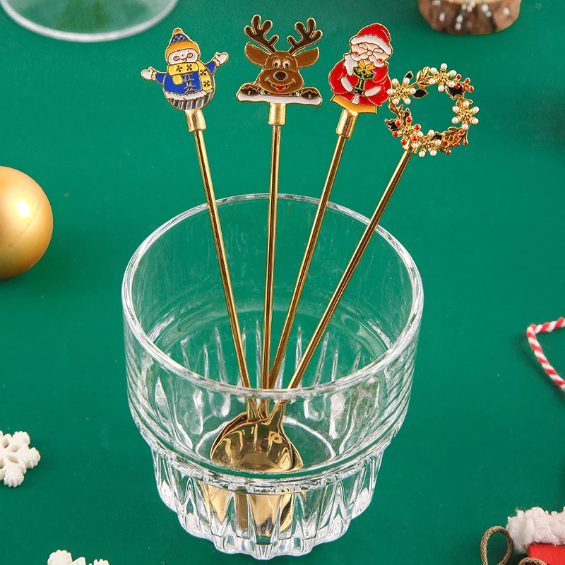 

4pcs 304 Stainless Steel Christmas Cutlery Coffee Spoon Creative Cartoon Tea Spoon Dessert Spoon Fruit Fork Cutlery Gift Box Set