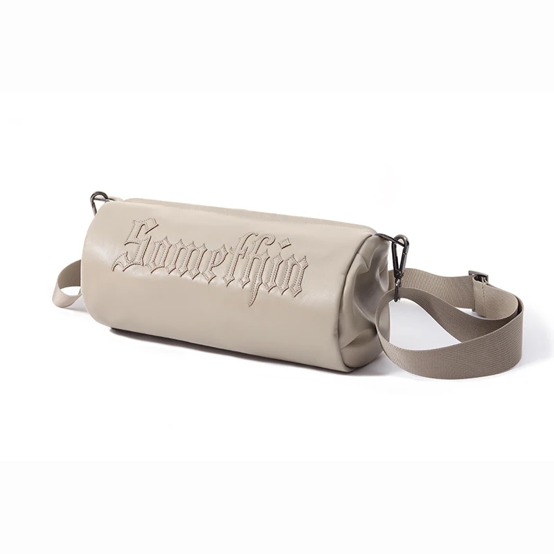 CHIGGALAB 22SS Gothic Letter Patch Embroidered PU Leather American Casual Solid Color Diagonal Bucket Bag Street Trend