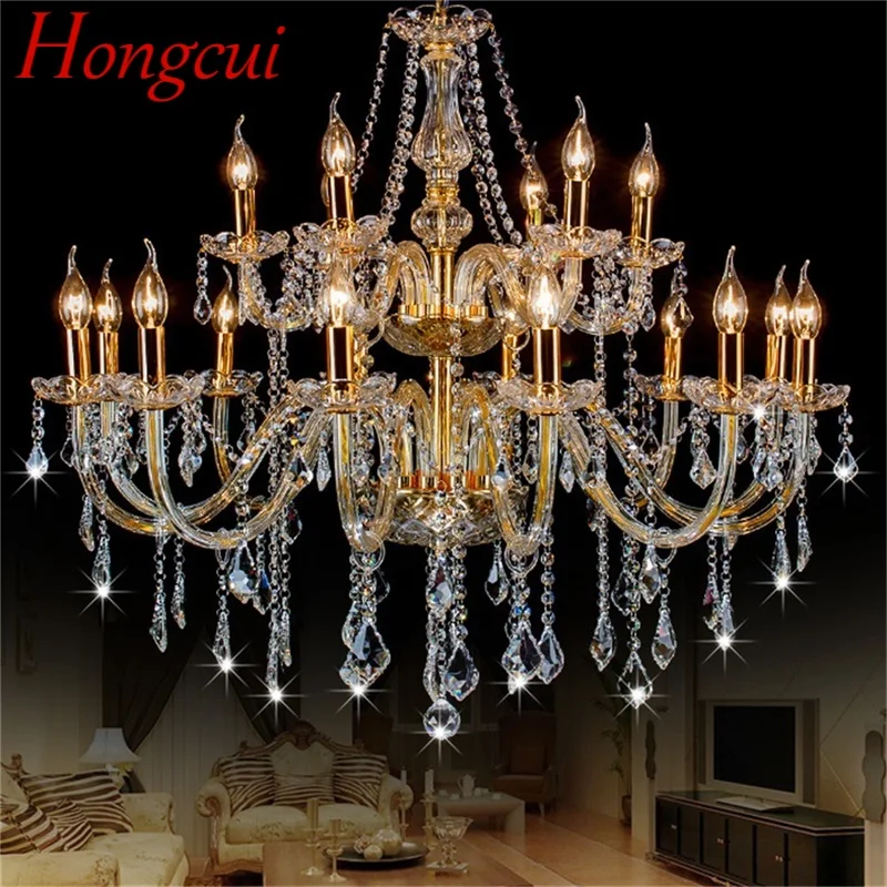 

Современная люстра Hongcui, светодиодное освещение, Подвесная лампа, хрустальные золотые свечи, комнатные светильники для дома, отеля, зала