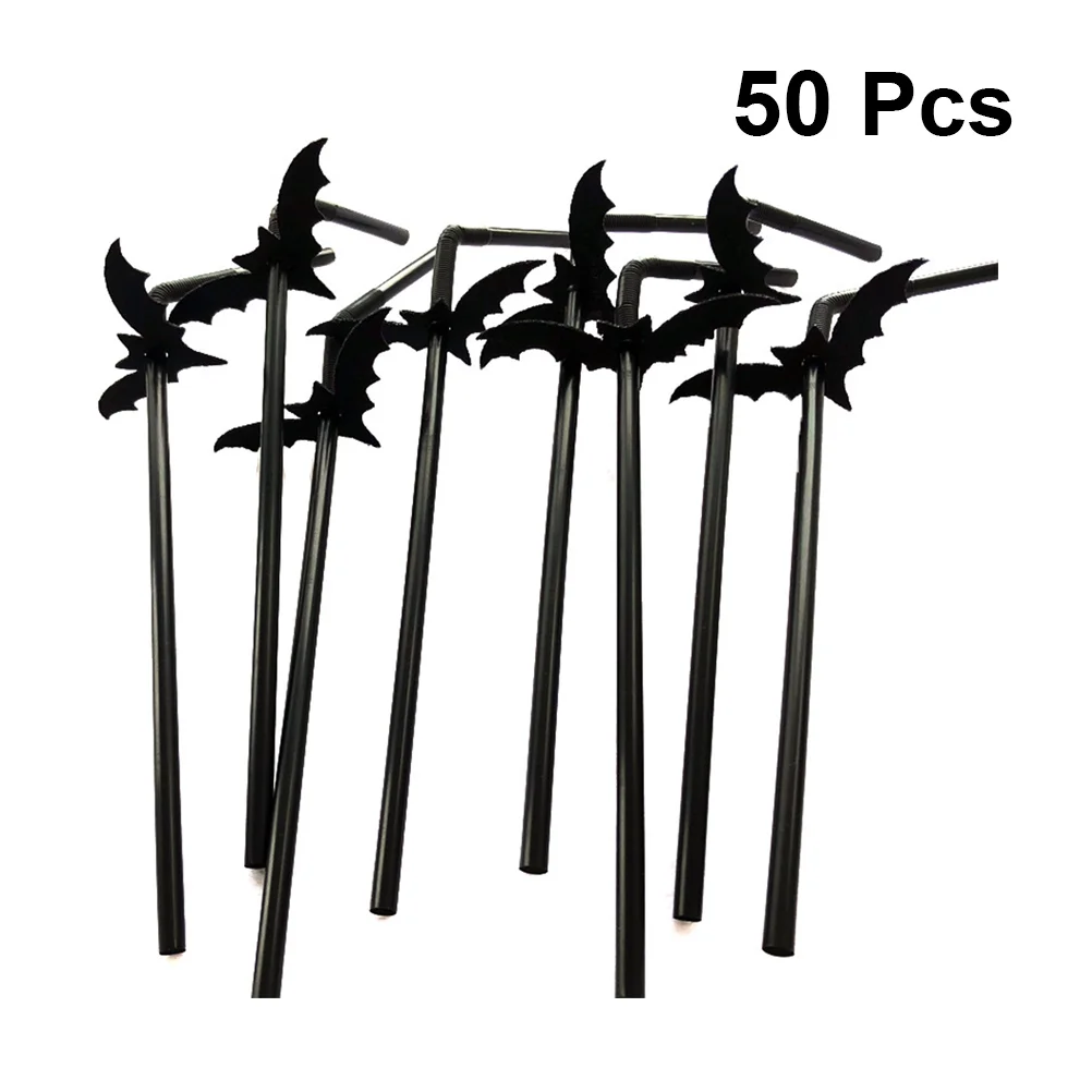 

Straws Straw Party Drinking Plasticbendy Smoothiecocktail Bat Flexible Decor Black Disposable Reusable
