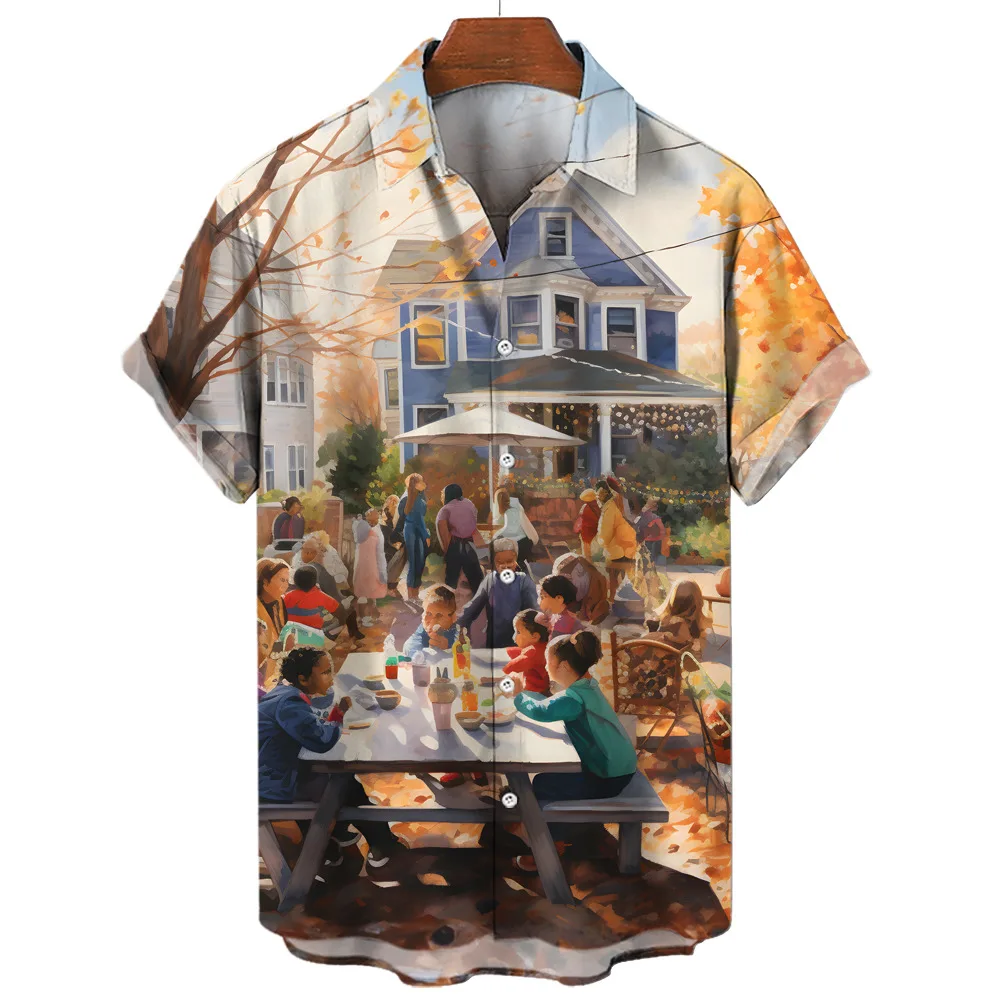 

Thanksgiving Men'S Shirt Hawaiian Shirt 3d Printed Turkey Day Fashion Streetwear 2023 Party Social Tops Flip Neck Menswear