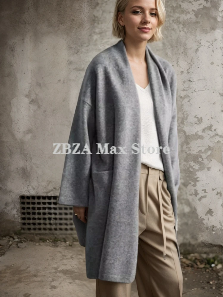 Zbza Женский Вязаный Кардиган Пальто Средней Длины Круглый Вырез Длинный Рукав