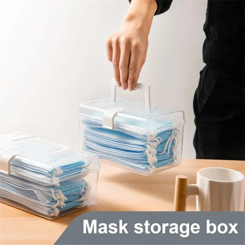 

Коробка для хранения маски с ручкой, бытовой пыленепроницаемый портативный вместительный ящик, водонепроницаемый пыленепроницаемый контейнер для хранения мелочей, держатель
