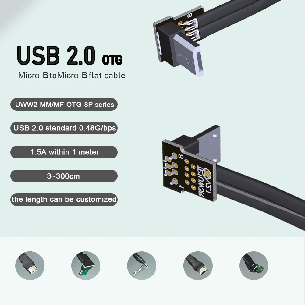 8P FFC Type-B USB 2 0 Micro B плоский кабель-удлинитель Fold 90 FPV OTG тонкий мягкий FPC зарядка