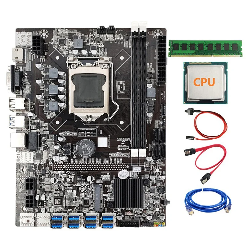 

Материнская плата B75 ETH 8XPCIE к USB LGA1155 + DDR3 4 Гб 1333 МГц + кабель SATA + сетевой кабель RJ45 + кабель переключения BTC Miner