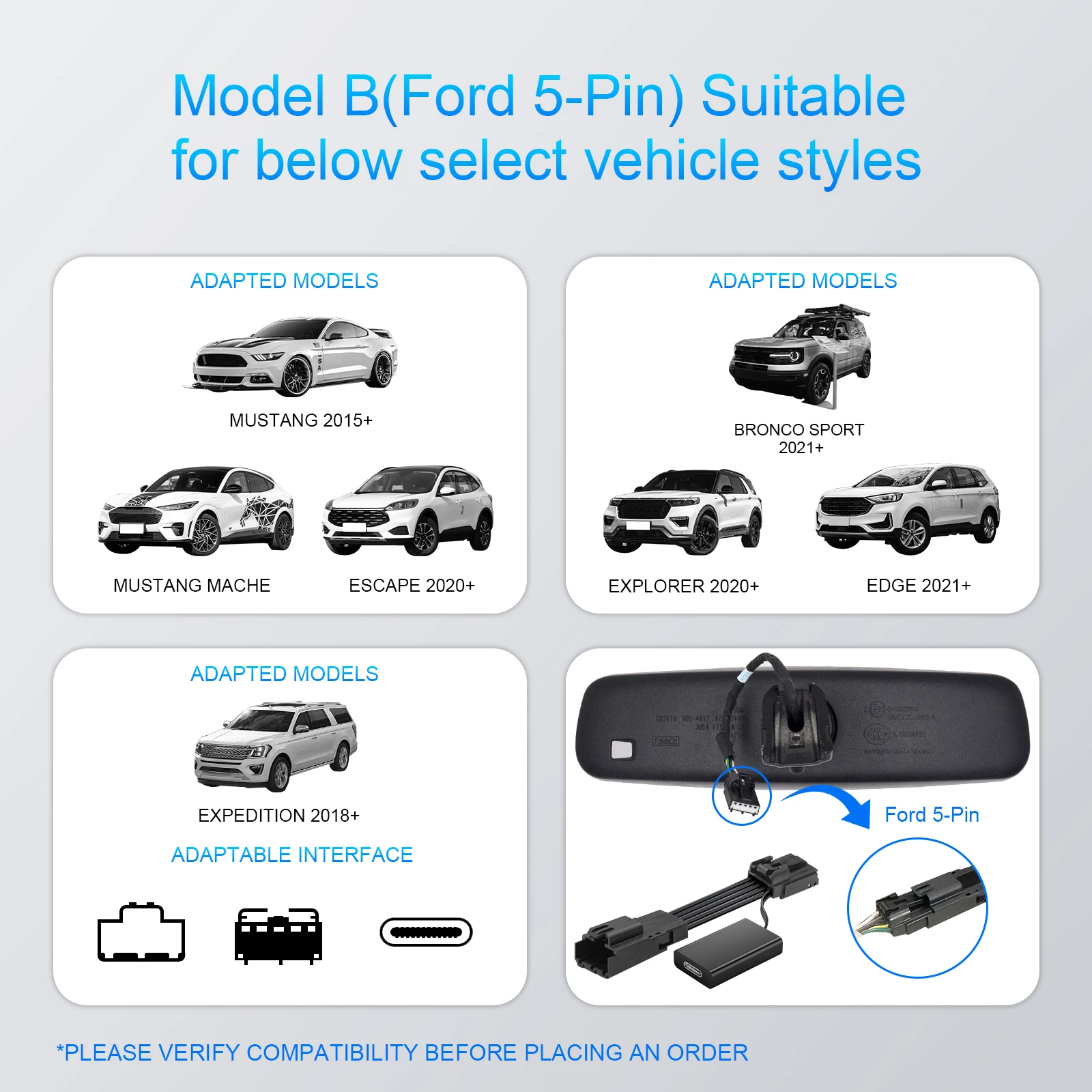 

Адаптер питания Mangoal Dash Cam для Ford F-Series Explorer Bronco Mustang Expedition Edge Escape Ranger Автомобильный адаптер заднего вида