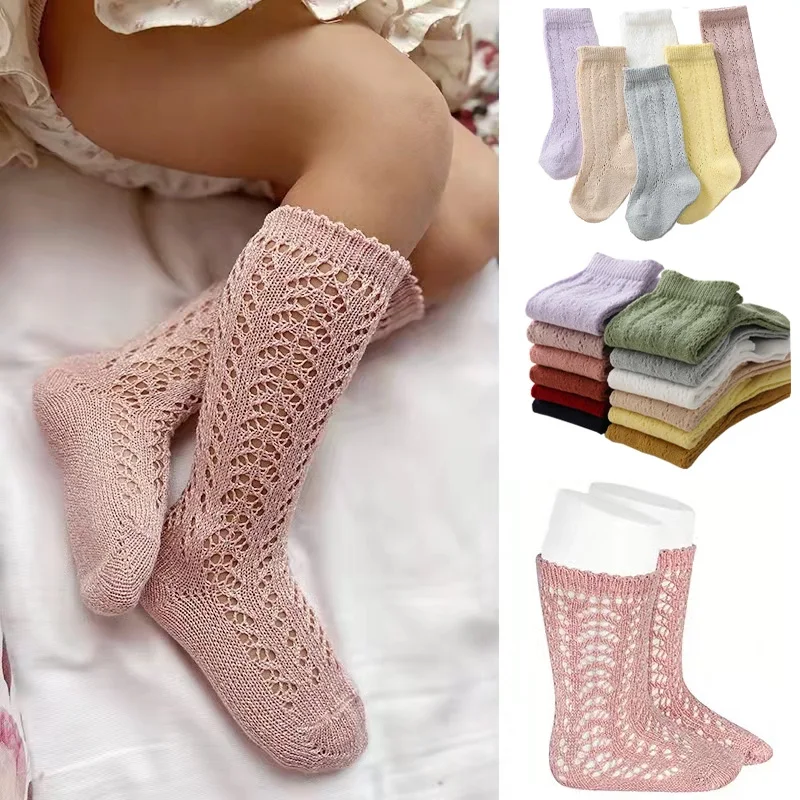 

2022 Summer Baby Socks Toddlers Girls Boys Knee High Mesh Thin Long Kids Socks Hollow Out Soft Cotton Floor Socken For 0-5 Years